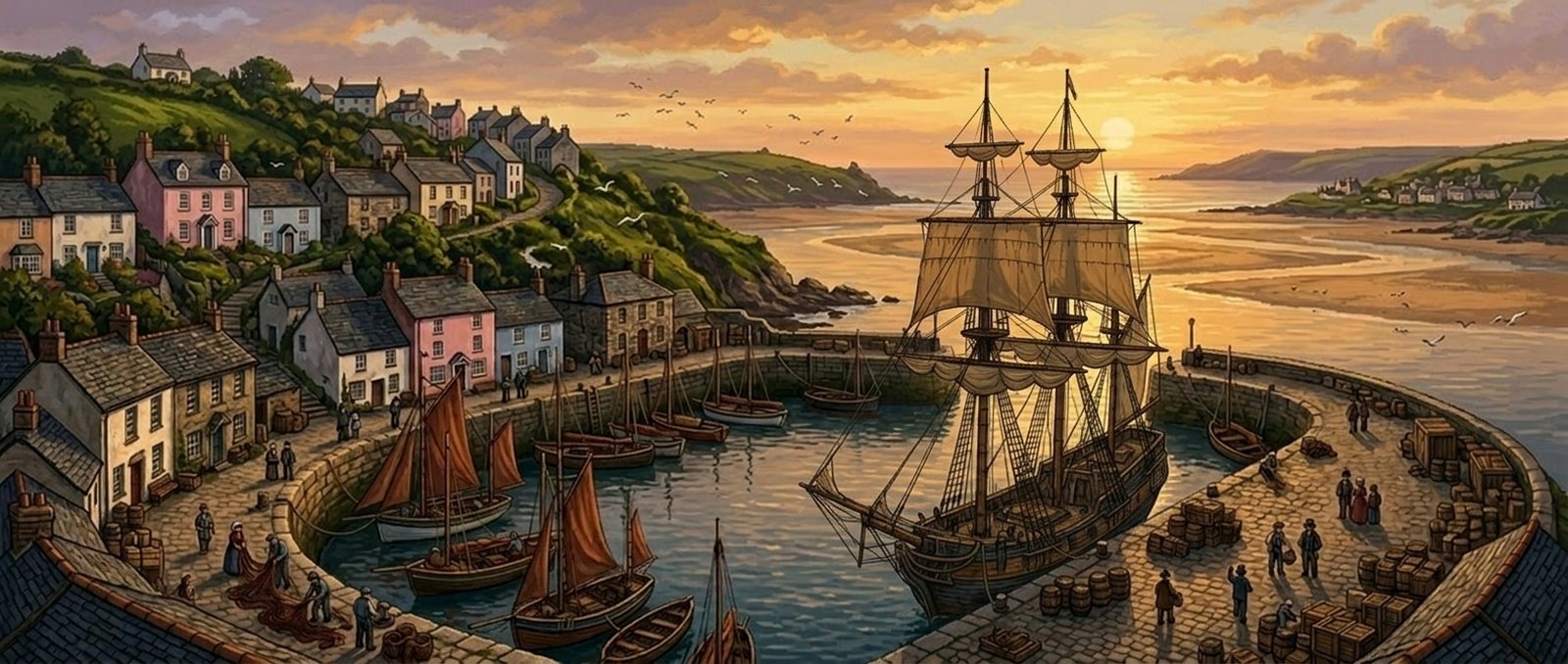The Old Time Sailors world — Padstow harbour in Cornwall, with The Sailorette on the tide